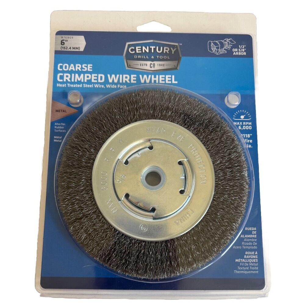 Century Drill & Tool 6" Coarse Crimped Wire Wheel for Bench Grinder • 76864